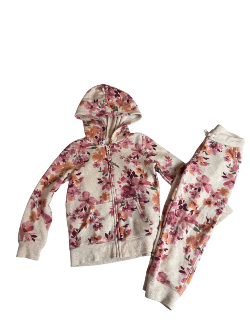 OshKosh B'gosh Cream & Pink Floral Fleece Zip Hoodie & Joggers Set 4T